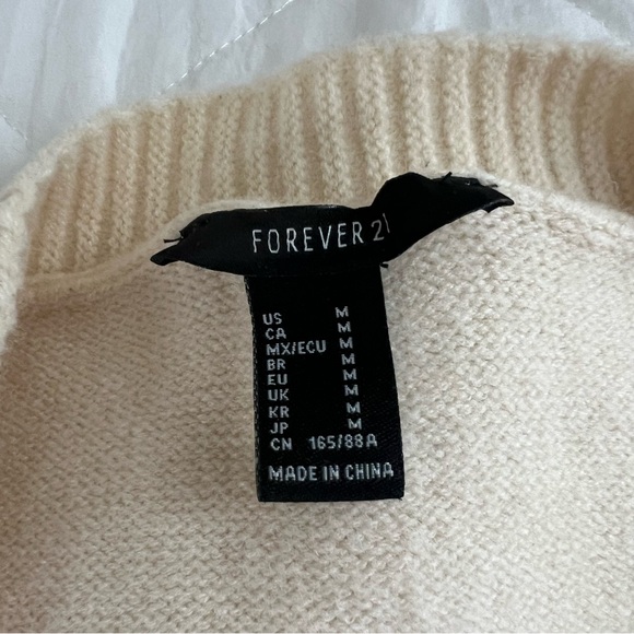 Forever 21 Floral Cream Knit Sweater  Cardigan Women’s size Medium - Picture 4 of 5
